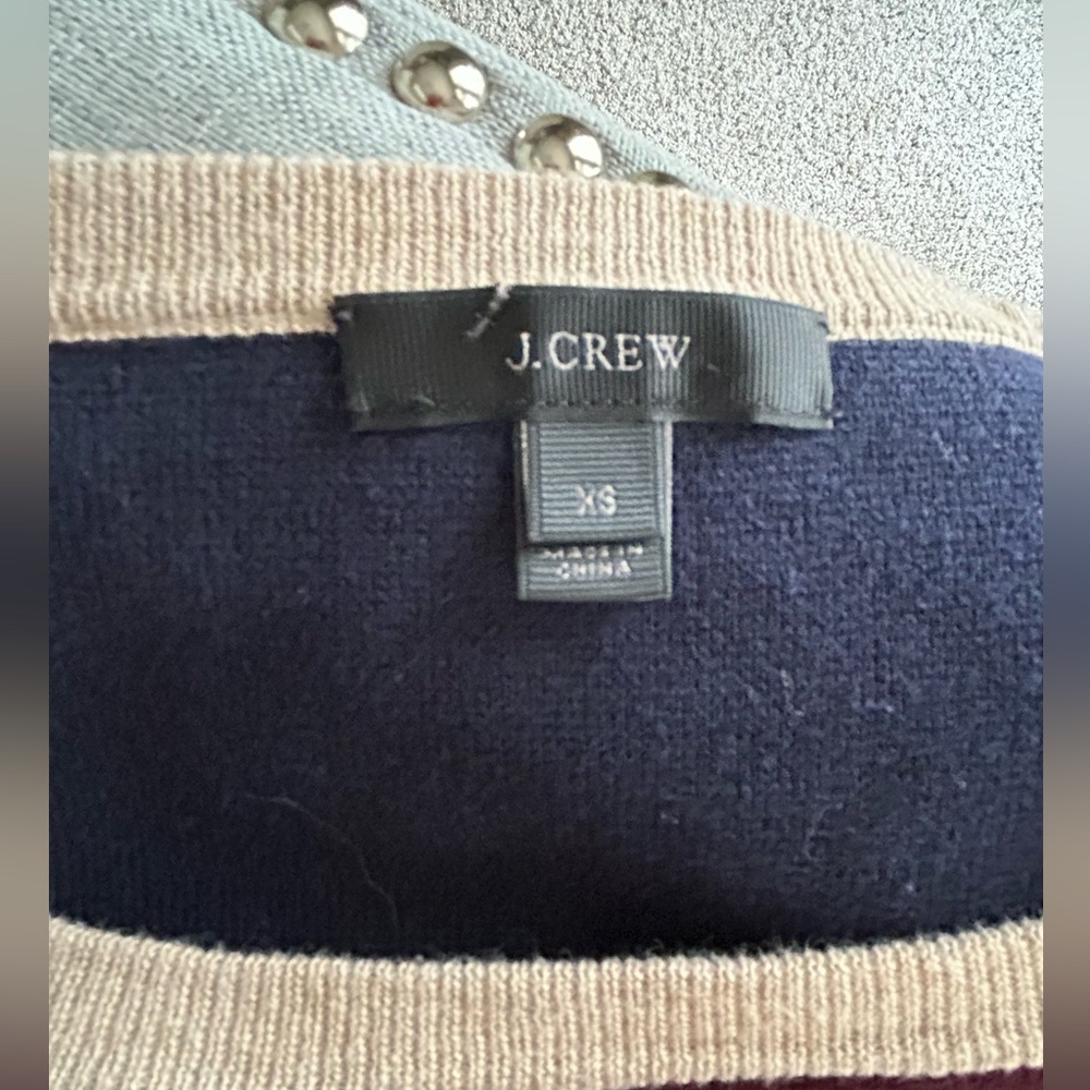 J. Crew Colorblock Crewneck Hi Low Sweater Maroon Tan Navy Size XS - Picture 5 of 10